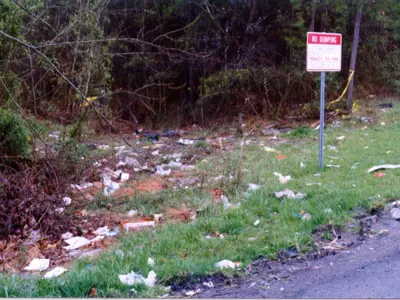 picture of the side of the road covered in trash