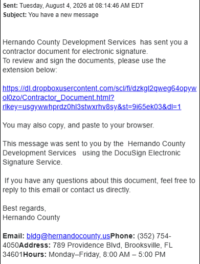 Screenshot of an Email Example Provided to a Customer